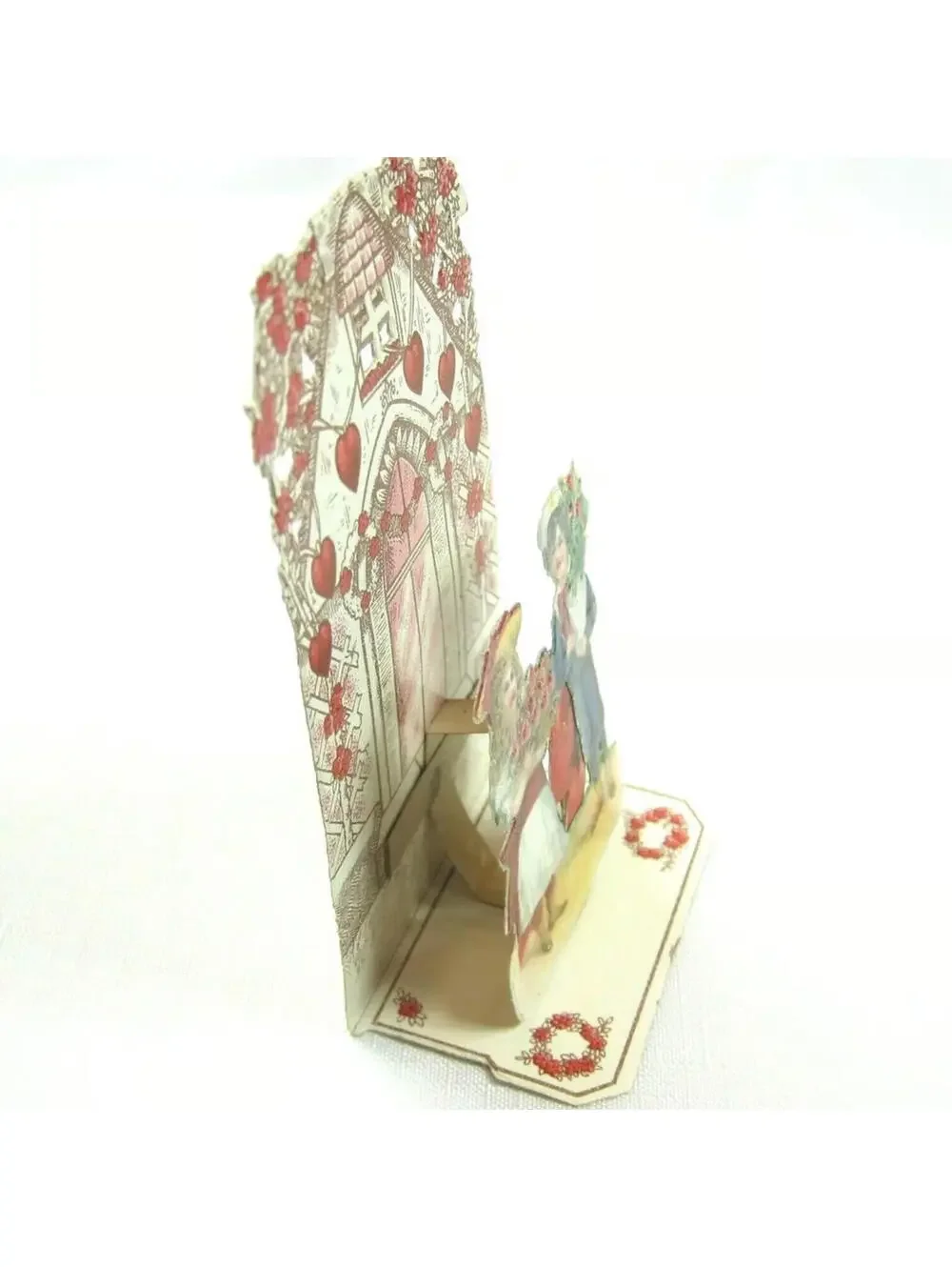Vintage Valentine Pop Up 3D Pull Down Die Cut Victorian Girl Boy Flowers Germany